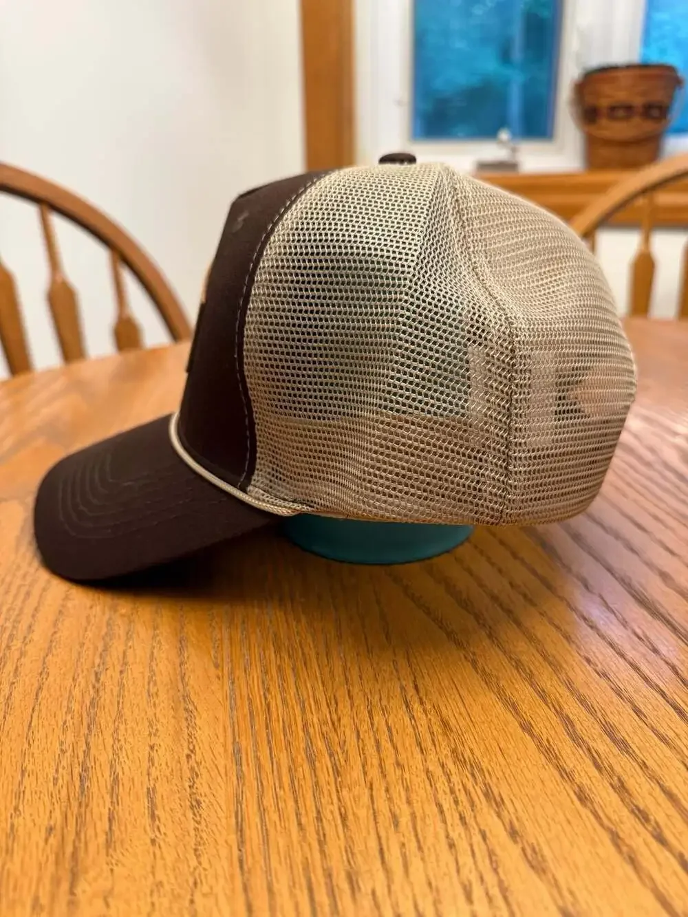 Komatsu Brown and Tan Mesh Trucker Hat with Faux Leather Patch